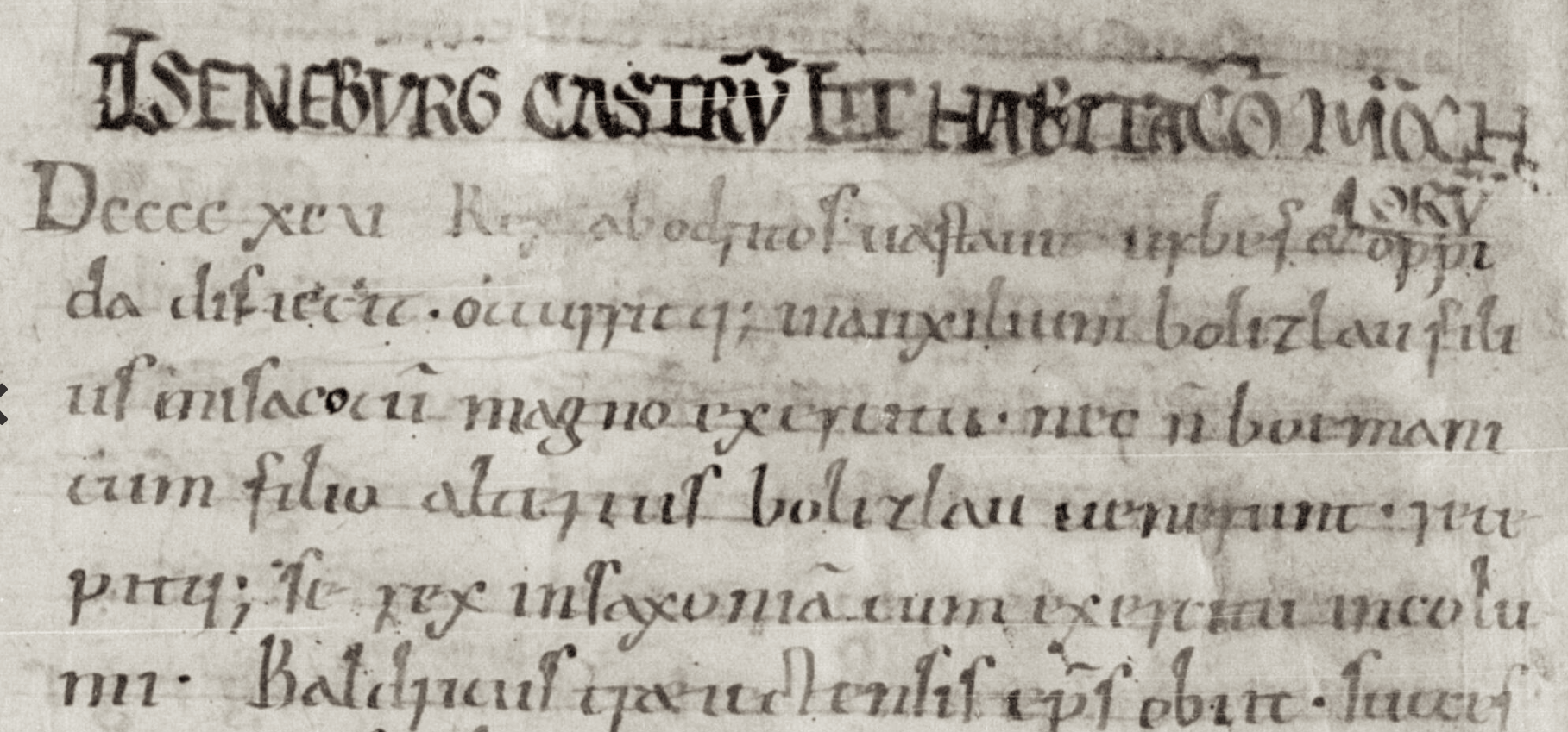 Snímek se zprávou o výpravě proti Obodritům roku 995 v Hildesheimských letopisech. https://gallica.bnf.fr/ark:/12148/btv1b9067755h/f39.item An._Hildeshemenses_995