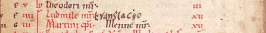 Datum přenesení sv. Ludmily v kalendáři svatojiřského breviáře: IIII idus (novembris) Ludmile martyris translacio ,10. listopadu Ludmily mučednice přenesení. Jiri_prenes.Lud._datum_