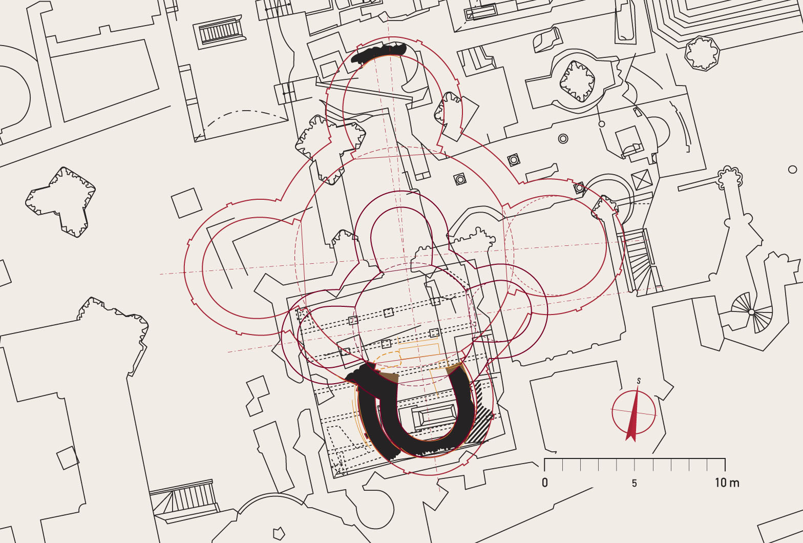 Zakreslení obou rotund do mapového listu Castrum Pragense 10 – Archeologický atlas Pražského hradu I. (2009) autorů: J. Maříková-Kubková – I. Herichová – J. Šindelář. Oranžově revizní zaměření stavebních reliktů. Při zvětšení je patrné, že jednotlivé zaměřené body nebyly linárně spojeny zcela správně. Zvláště je to patrné na severní apsidě, proto se u doplněných půdorysů jedná o ideální rekonstrukce. Rotundy_sv._Vta_v_mapovm_listu